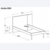 R04 131 x 229 x h 92 cm (dimensioni materasso 90 x 220 cm) Gambe Roll